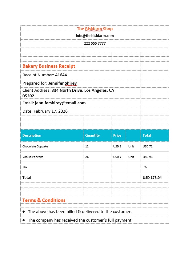 Bakery Business Invoice Template PSD template